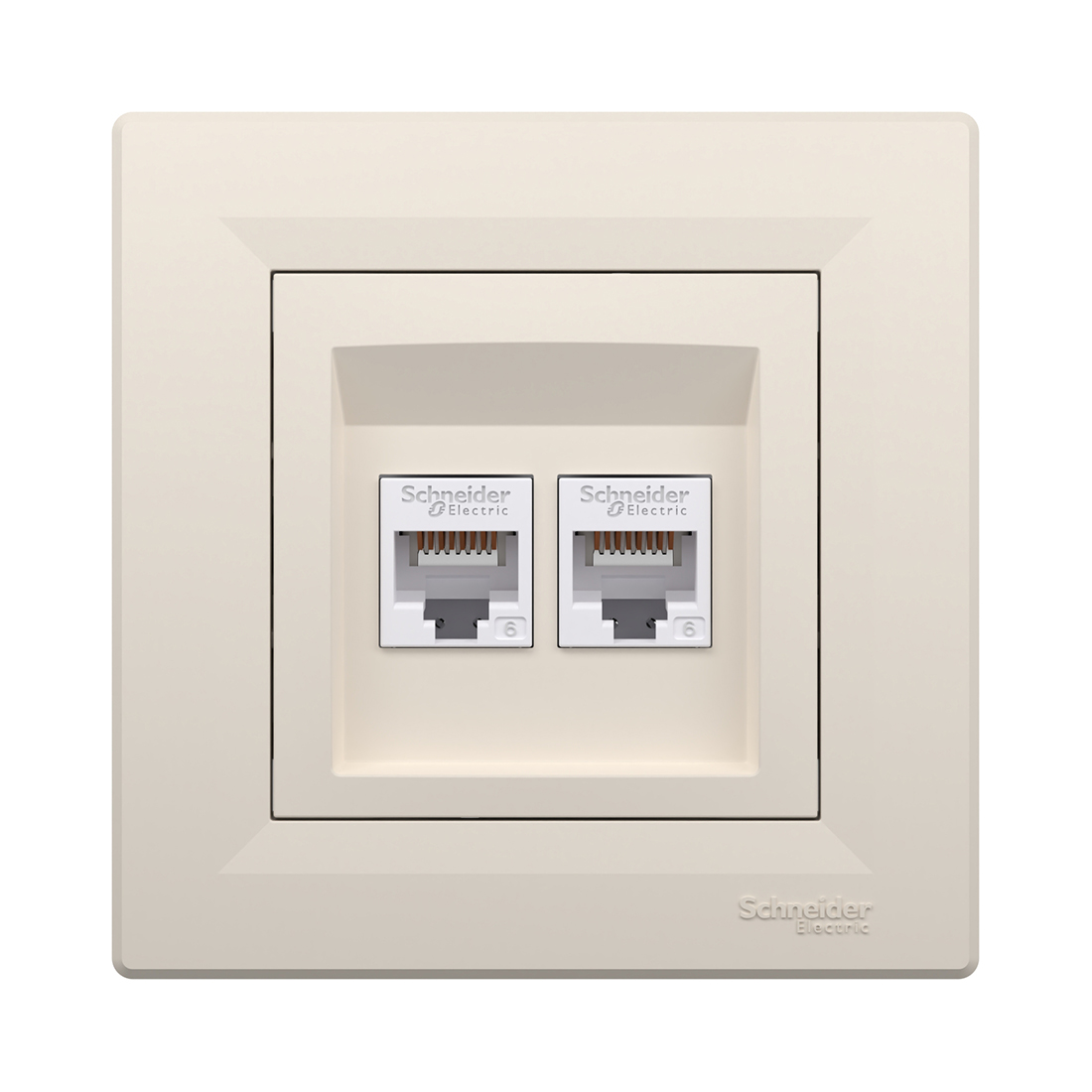 Розетка двойная компьютерная SE EPH4800123 Asfora RJ45 кат. 6 в сборе кремовый
