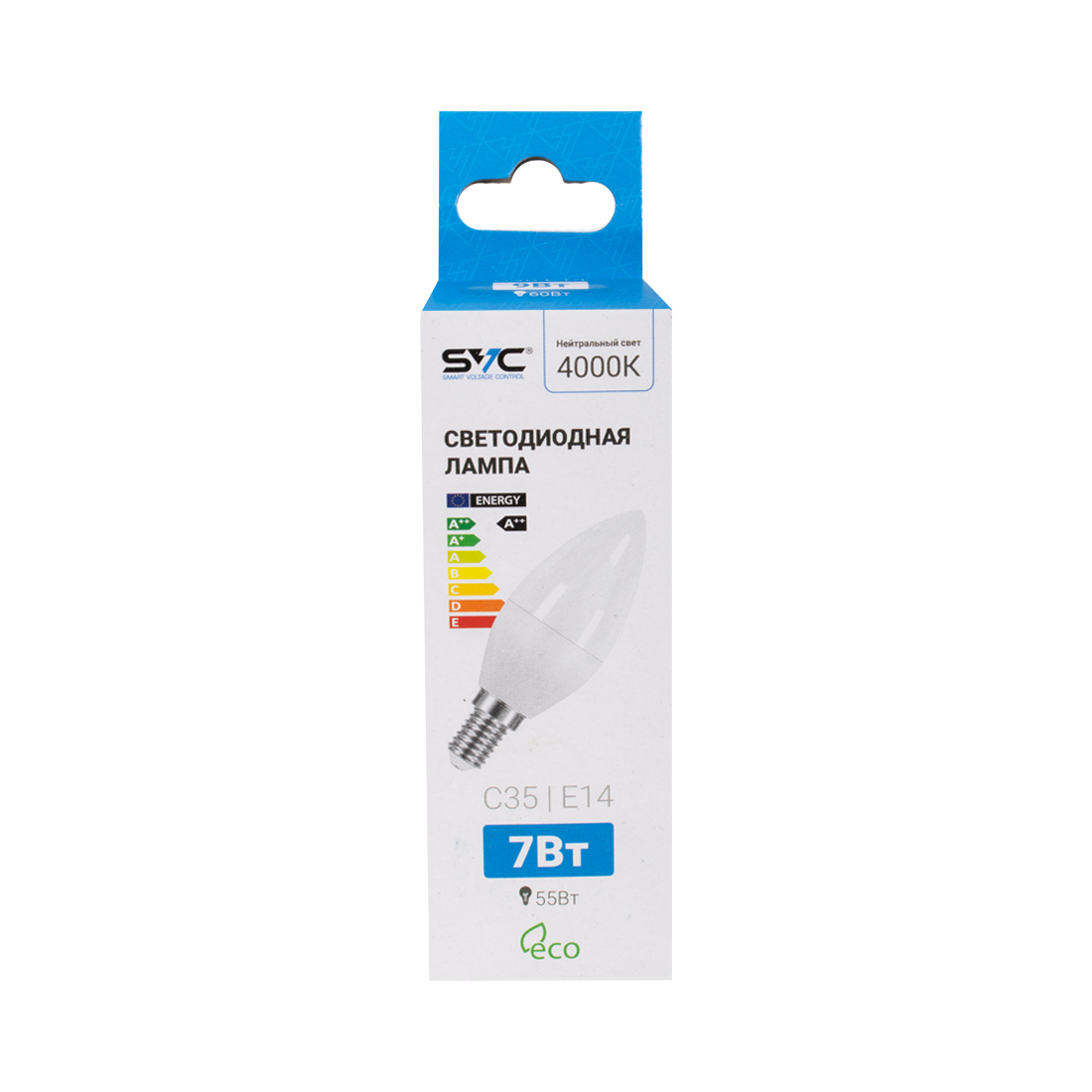 Лампа светодиодная SVC LED C35-7W-E14-4000K Свеча Нейтральный